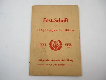 Festschrift 105 Jahre Männerchor Harmonie 1845 Planig Bad Kreuznach 1950