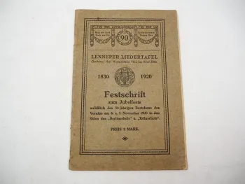Festschrift 90 Jahre Lenneper Liedertafel Gesangsverein Remscheid 1920