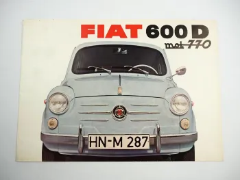 Fiat 600D PKW Motor 770 mit 25 PS Prospekt 1960er Jahre