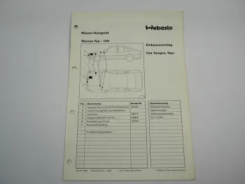 Fiat Tempra Tipo Einbauanleitung Webasto Thermo Top BW50 12V Heizung