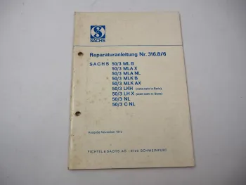 Fichtel & Sachs 50/3 ML MLA MLK LKH LH NL Motor Werkstatthandbuch Reparatur 1972