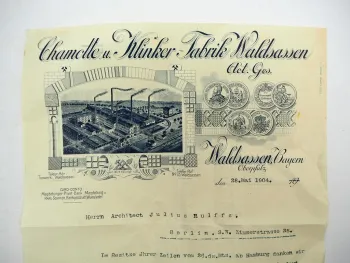 Firmenbrief Chamotte u. Klinker Fabrik Waldsassen AG 1904 Bayern Oberpfalz