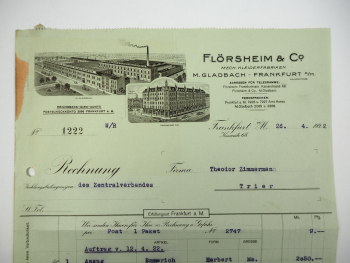 Flörsheim Co. Mönchengladbach Frankfurt Mech. Kleiderfabriken Rechnung 1922