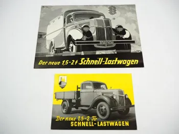 Ford 1,5 bis 2 t Schnell Lastwagen LKW 2x Prospekt 1950er Jahre