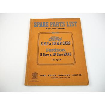 Ford 8 10 H.P. Cars Fordson 5 10 Cwt. Van Spare Parts List 1932/49 England