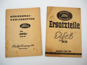 Ford Eifel 5/34 PS Betriebsanleitung Bedienung Ersatzteilliste 1938