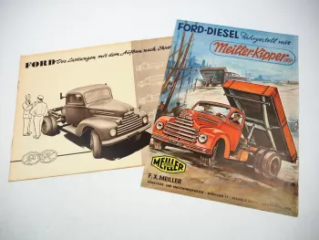 Ford Fahrgestell Meiller Kipper LKW Aufbau nach Wahl Prospekt 1950er J.
