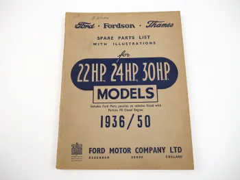 Ford Fordson Thames 22 24 30 H.P. Cars Spare Parts List 1936/46 England