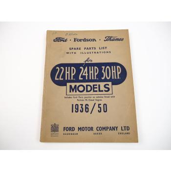 Ford Fordson Thames 22 24 30 H.P. Cars Spare Parts List 1936/50 England