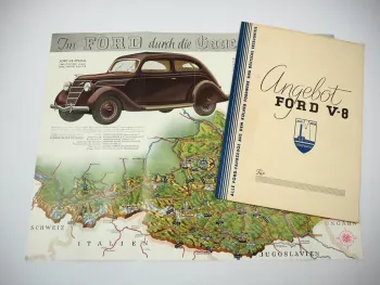 Ford V8 PKW Eifel Spezial Cabrio Angebotsmappe mit Prospekt ca. 1938