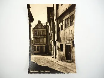 Foto AK Halle Saale Trödel Altstadt 1961 Stempel Mit Postkutsche befördert