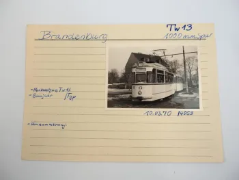 Foto alte Straßenbahn Triebwagen TW13 in Brandenburg 1970