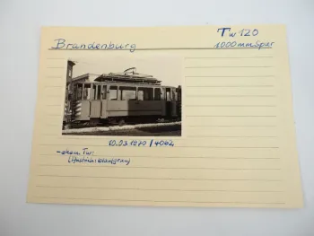 Foto historische Straßenbahn Triebwagen TW120 in Brandenburg 1970