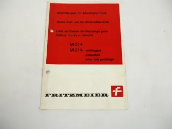 Fritzmeier Allwetter Verdeck M214 Ersatzteilliste Spare parts list 1968
