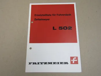 Fritzmeier Fahrerdach Zettelmeyer L502 Radlader Ersatzteilliste 7/1968