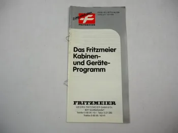 Fritzmeier Kabinen Verdeck für Schlepper Gesamtprogramm Preisliste 1988