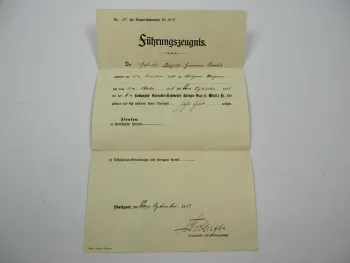Führungszeugnis Württemberg 9. Kompanie Grenadier Regiment Königin Olga 1912