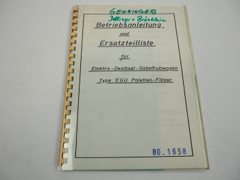 Genkinger EGU 3616 Elektro Gabelhubwagen Betriebsanleitung Ersatzteilliste 1978