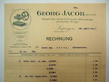 Georg Jacob GmbH Leipzig Katharinenstrasse Uhren Furnituren Ketten Rechnung 1909