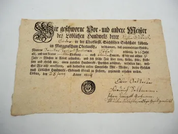 Gesellenbrief Bäcker und Küchler Löbau Oberlausitz 1804