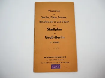 Groß Berlin Verzeichnis der Strassen Brücken Bahnhöfe ... ca 1947 zum Stadtplan