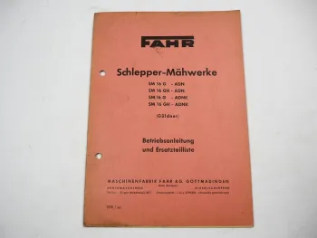 Güldner ADN ADNK Mähwerk Fahr SM16 G GH Betriebsanleitung Ersatzteilliste 1956