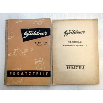 Güldner Ersatzteil Preisliste für Motoren Traktoren + Nachtrag 1955