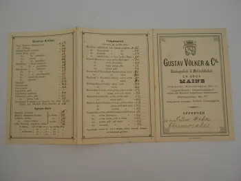 Gustav Völker Co. Mainz Landprodukte Mühlenfabrikate Großhandel Preisliste 1892