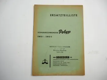 Hagedorn Polyp SWD I II Schubrechwender Ersatzteilliste 1960er Jahre