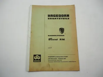 Hagedorn Wisent RM Sammelroder Ersatzteilliste Ersatzteilkatalog BJ 1975