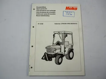 Hako Hakotrac 2700DA KRG (8039.01) Traktor Ersatzteilliste Ersatzteilkatalog 1989