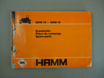 Hamm GRW10 GRW15 Walze Ersatzteilliste Spare Parts Pieces de rechange 1976