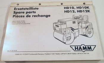 Hamm HD 10 12 K Walze Parts List Pieces de rechange Ersatzteilliste ca 1998