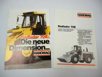 Hanomag 70E Radlader 230 PS 2x Prospekt Technische Daten 1986