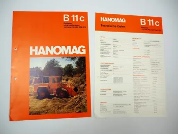Hanomag B11 c Radlader 110 PS 2x Prospekt Technische Daten 1974