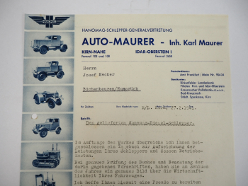 Hanomag Geschäftsbrief Diesel Schlepper Auto Maurer Kirn Nahe 1941