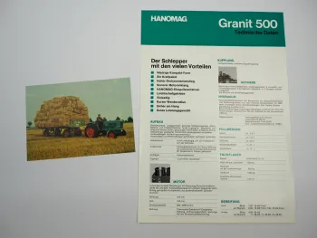 Hanomag Granit 500 40PS Schlepper Prospekt mit technischen Daten Postkarte 1969