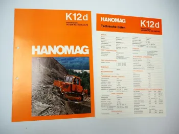 Hanomag K12 d Planierraupe 140 PS 2x Prospekt Technische Daten 1970er Jahre
