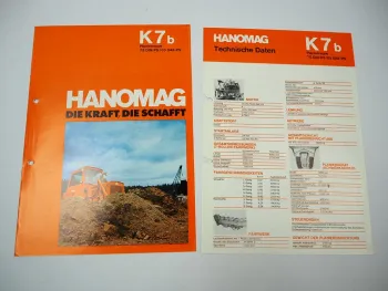 Hanomag K7 b Planierraupe 75 PS 2x Prospekt Technische Daten 1970er Jahre
