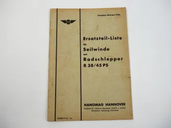 Hanomag Seilwinde für R38 45 PS Radschlepper Ersatzteilliste 1941