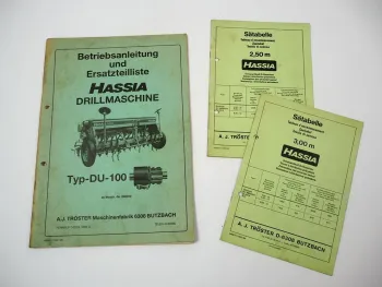 Hassia DU 100 Drillmaschine Betriebsanleitung Ersatzteilliste Sätabelle 1980er J.