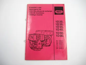 Hatz 1D20 1D30 1D35 1D40 1D60 1D80 Dieselmotor Ersatzteilliste Spare Parts List