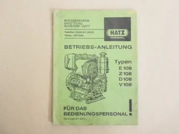 Hatz E Z D V 108 Motor Betriebsanleitung Bedienungsanleitung 1978