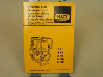 Hatz E71 E75 E79 E780 E785 Motor Ersatzteilliste Parts List 1982