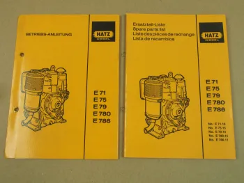 Hatz E71 E75 E79 E780 E786 Motor Betriebsanleitung und Ersatzteilliste 1989/91