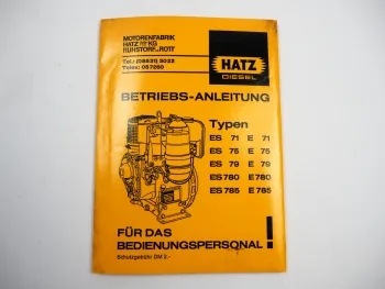 Hatz ES E 71 75 79 780 785 Motor Bedienungsanleitung Betriebsanleitung 1981