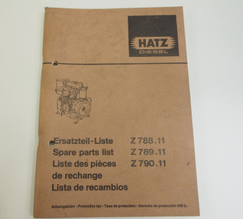 Hatz Z788.11 Z789.11 Z790.11 Motor Ersatzteilliste 1980 Parts List Pieces de rec