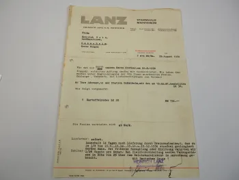 Heinrich Lanz Mannheim Briefbogen 1938 Auftrag über einen Kartoffelroder LK20