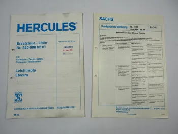 Hercules Electra Mofa Fahrrad mit Elektro Motor Ersatzteilliste 1991