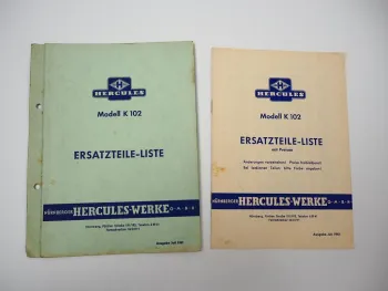 Hercules K102 Motorrad Ersatzteilliste Preise Fahrgestell ohne Motor 1961